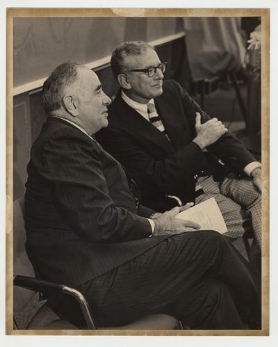 Former President John Oswald (left) and President Otis Singletary (right) at the LTI dedication.  LTI is the Lexington Technical Institute which was later called Lexington Community College.  The building being dedicated was named for John W. Oswald
