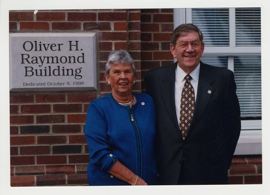 Oliver H. Raymond (right, Alumnus of the College of Engineering) and his wife Anne Hart Raymond (left) at the dedication of the Oliver H. Raymond Building