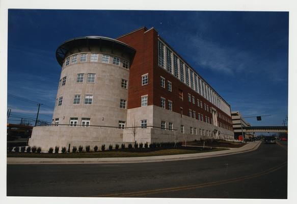 An exterior view of the Charles T. Wethington Health Sciences Building on the corner of Rose Street and Limestone.  The building was dedicated on February 21, 2003