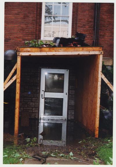 The entrance of the Administration / Main Building during the fire