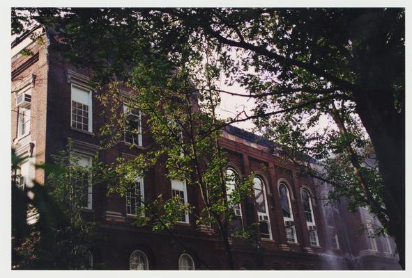 An exterior view of the Administration / Main Building after the fire was extinguished