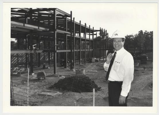 President Charles Wethington is at the site of the construction of the William T. Young Library