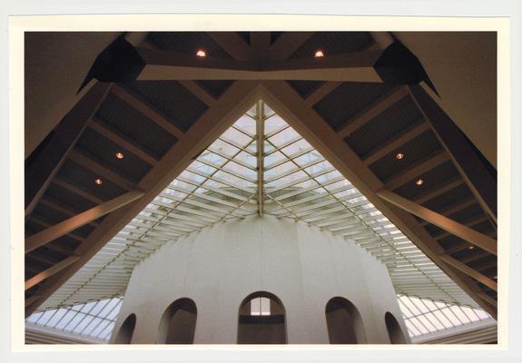An interior view of the ceiling and the cupola of the newly completed William T. Young Library