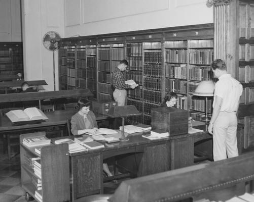 Reference Room/ Breckinridge Room; woman on the left is Mrs. Juanita Jackson, and the woman on the right is Miss Norma Cass