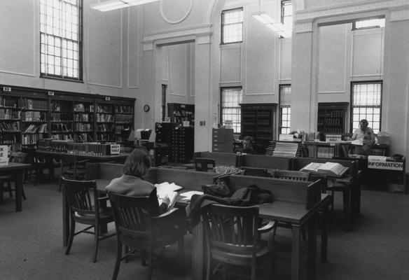 Business Library Reading Room (in former Reference Room); right, rear: (standing) Paul Thompson