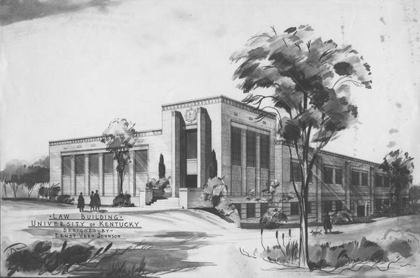 A sketch of the Law Building, designed by Ernst Vern Johnson