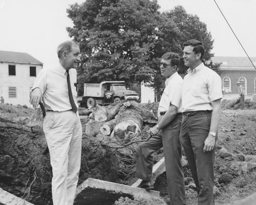 Construction of the Law Building. From left to right: Paul Oberst and two unknowns. Received July 2, 1964 from Public Relations