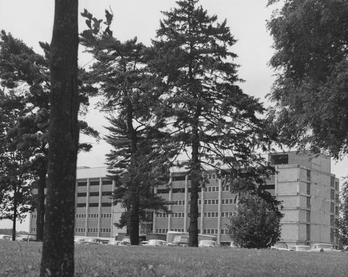 Cars parked in front of Medical Center. Received July 1, 1959 from Public Relations