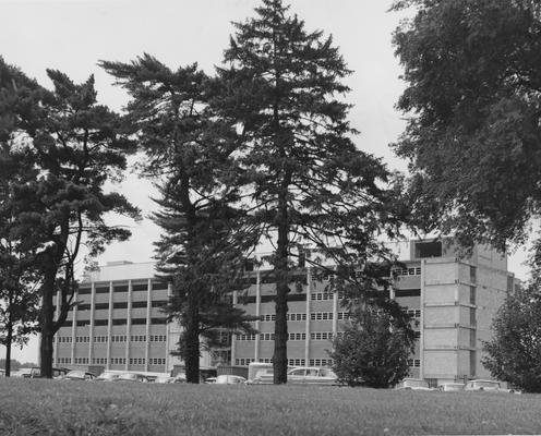 Cars parked in front of Medical Center. Received July 1, 1959 from Public Relations