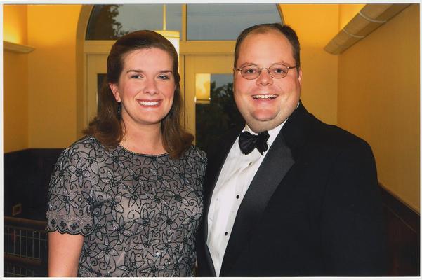 Winn Stephens (Alumni Affairs) and his wife Nancy Stephens (Dean of Students Office) are at a ceremony for the reopening of the Main Building