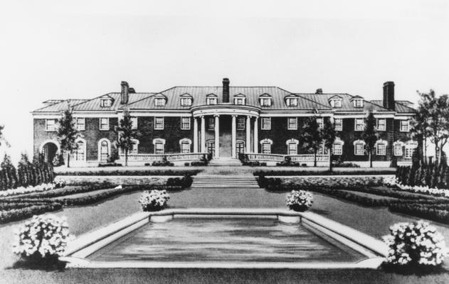 Front view of an architectural drawing of Spindletop Stock Farm