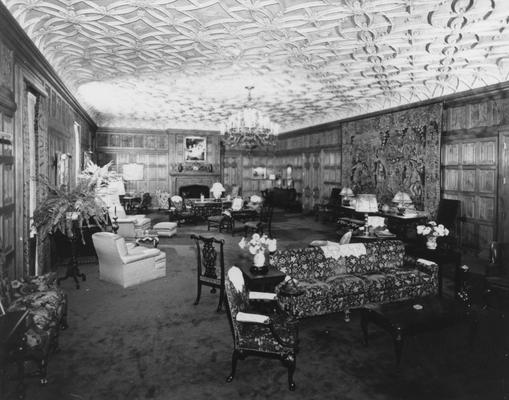 Interior view of a sitting room which since 1978 has been used as a dining room in Spindletop Hall.  During Ms. Yount's residency, the room was used as a ballroom