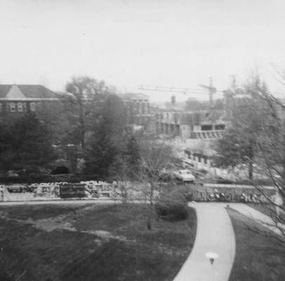 Construction of White Hall Classroom Building (right) and Patterson Office Tower (nest to White Hall), near Miller Hall (left) and Administration Building (in the background). Photo donated by Terry Warth
