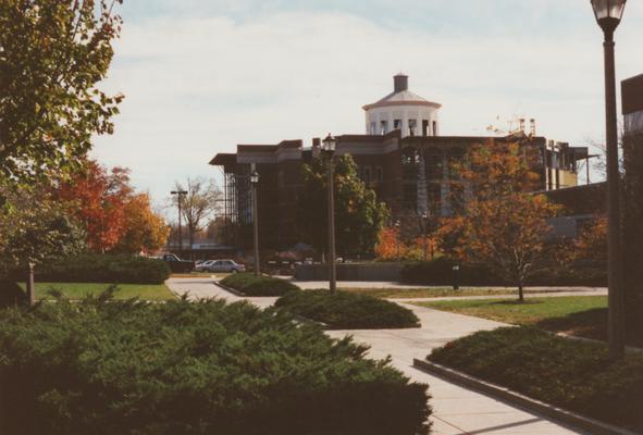 A color photo of the construction of William T. Young Library. Young Library was finished in 1998. Photo taken fall of 1996 by Terry Warth
