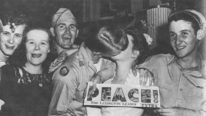 Students celebrate the end of World War II
