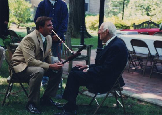 Celebration: July 11, 2002; Actual Birthday: July 14, 1903. From left to right: Bill Bryant, WKYT News Anchor speaking with Dr. Thomas D. Clark