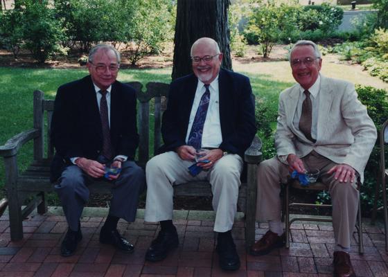Celebration: July 11, 2002; Actual Birthday: July 16, 2002. Left to right: Leonard Curry, Mac Coffman, and Frank Mathias
