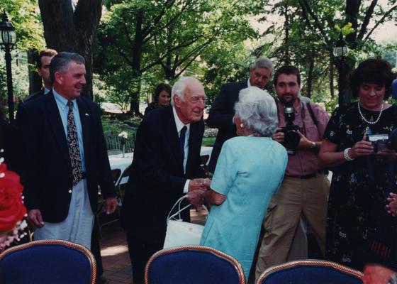 Celebration: July 11, 2002; Actual Birthday: July 14, 1903. Left to right: Carl Nathe, Thomas D. Clark, unidentified woman, and Robert Milward in the background