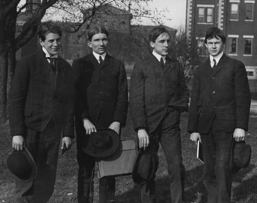 Print by Bob May (1965); from left to right: Claire Porter St. John, Patrick Owen Hunter, William Edwin Freeman, Edward Thomas Bowling; all B. M. E graduates