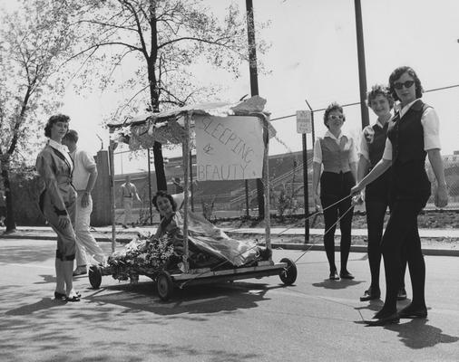 Members of Delta Zeta Sorority participate in Lambda Chi pushcart derby