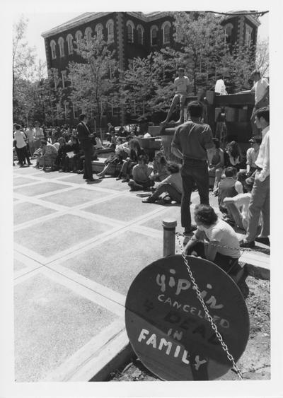 Protest in front of the Patterson Office Tower in reaction to the Kent State shootings