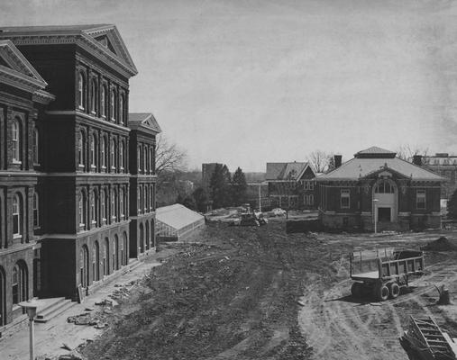 From left to right: White Hall building (razed 1967), Patterson House/Faculty Club, Carnegie Library (razed)