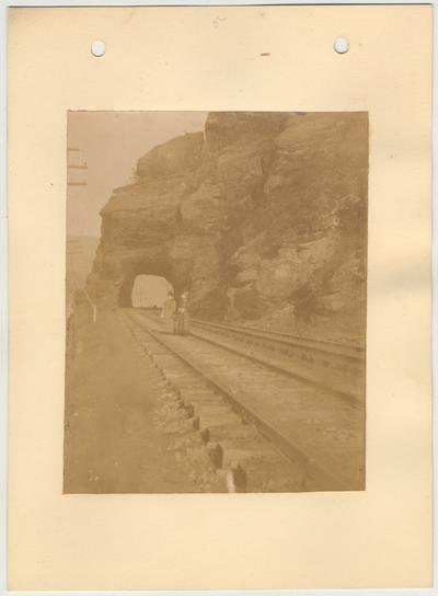 Two women standing on railroad tracks on the Harper's Ferry Excursion