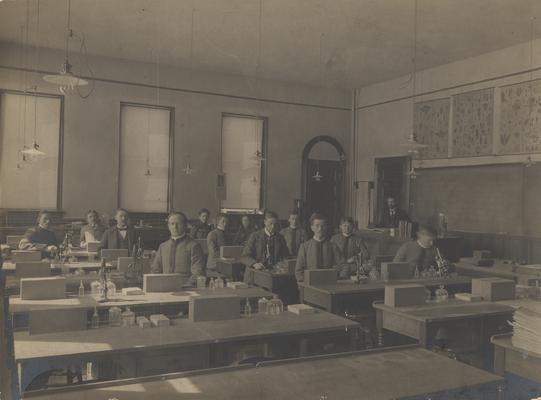 Students sitting in a Botany laboratory; Donated 1948, July 29 by T. R. Bryant
