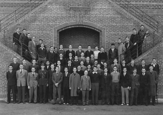 American Society of Mechanical Engineers, University of Kentucky student branch; From left to right, Row 1: Rogers, Spears, Duban, Cardwell, Bowling, Neel, Denny, Jackson, Professor Jett, Kalb, Sawyer, Moore, R. J. Calvert, Warner, Fischer, and Foley; Row 2: Spragens, Hall, Survant, Cavise, Albert, Atkins, Weller, Robinson, Carson, Cornett, Drake, Spicer, Penna, Berry, Cundiff, C. S. Calvert, and Blythe; Row 3: McNamer, Campbell, Price, Rice, Mitchell, Watts; Row 4: Pearson, Patterson, Hale, Huddle, Bickel, Shreck, Curtis, Nichols, Boone, Roysdon, Bass, Eschborn, Smith, Danis, Helton, Grumwald, Fielder, Dixon, and Mahan; This image is on page 163 of the 1941 Kentuckian