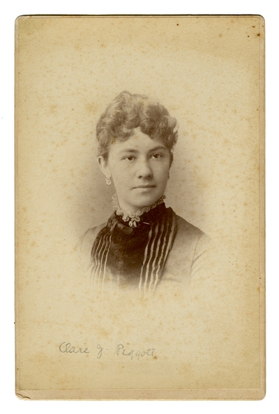 Portrait of Clara J. Piggott.  Handwritten on photo, 