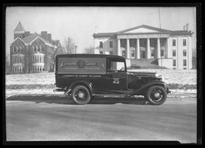 Lexington Laundry Company truck; in front of Morrison Hall,                             Transylvania University Campus