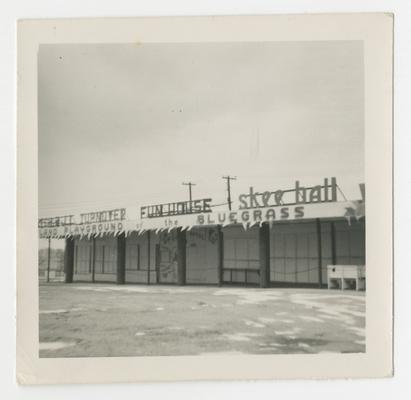 Turnover Fun House Skee ball, amusement facility, Joyland Park; front right view from middle