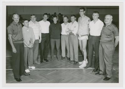 USAREUR (U.S. Army Europe) Coaches Clinic; Adolph Rupp and Charles K. Orsborn with Belgian guests