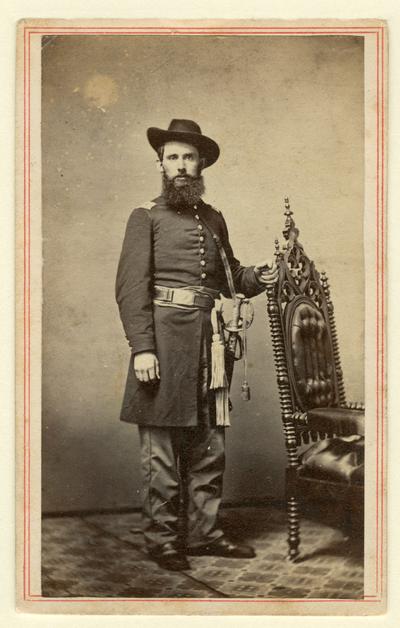 1st Lieutenant James McDermott (?-?), U.S.A., 4th Kentucky Mounted Infantry, Company I; written on back in ink: Lt McDermott / Co. 'I' 4th KY Inft. (M. J. Dennis, Cincinnati, OH)