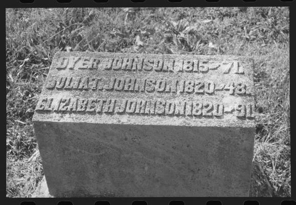Dyer Johnson 1815-1871, Suliat Johnson 1820-1848, Elizabeth Johnson 1820-1891 headstone