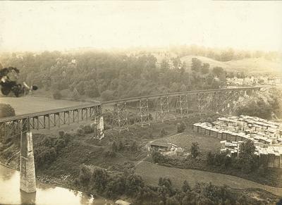 High Bridge with stacks of strips of wood below