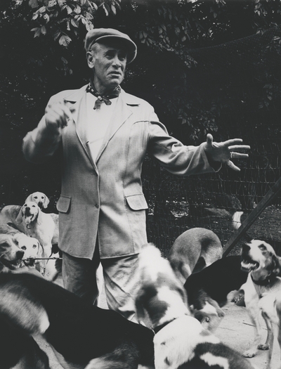 John Jacob Niles with the Iroquois hound at the Iroquois Hunt Club; Grimes Mill Road; Clark County, KY; Eugene Meatyard