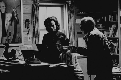 Rehearsal at Boot Hill Farm; Left to Right: Jacqueline Roberts, John Jacob Niles, and Nancie Fields; Kerby Smith