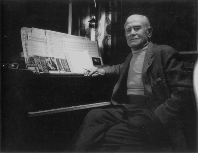 John Jacob Niles posed at piano; Boot Hill Farm; Jack Cobb