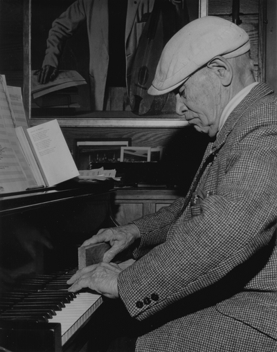 John Jacob Niles posed at piano; Boot Hill Farm; Jack Cobb