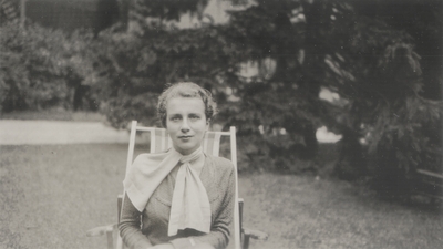 Snapshots of Rena Lipetz Niles; seated at parent's home in Saratoga Springs