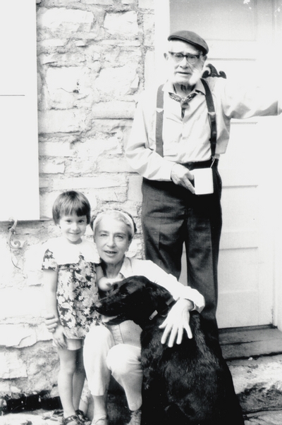 Left to right: Michelle Myers, Rena and John Jacob Niles with family dog; Boot Hill Farm