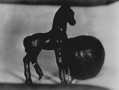 Plaster horse and apple; John Jacob Niles