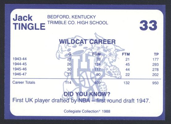 Kentucky's Finest #33: Jack Tingle (1943-47), back