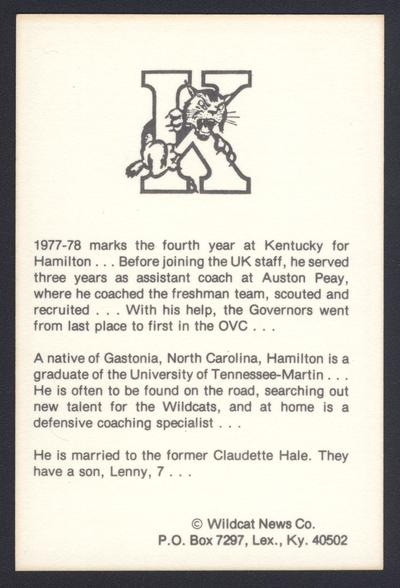 Cat Card #5: Leonard Hamilton, assistant coach, back