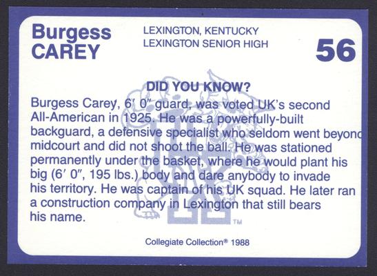 Kentucky's Finest #56: Burgess Carey (1924-26), back