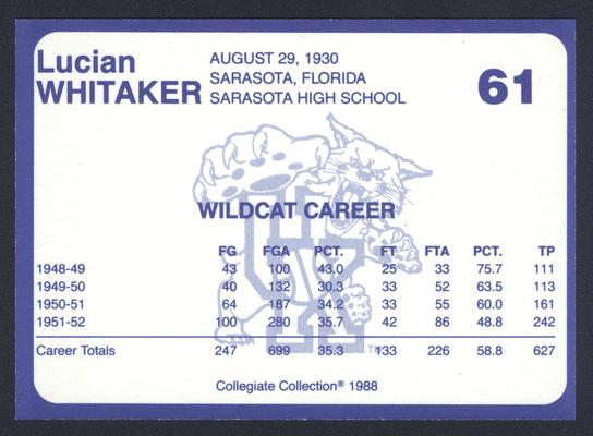 Kentucky's Finest #61: Lucian Whitaker (1948-52), back