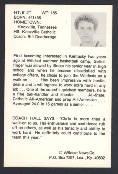 Cat Card #12: Chris Gettelfinger, freshman guard, back