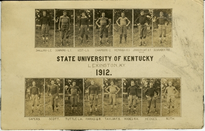 Individual photos of the 15 member football team on one card.  Reads: 