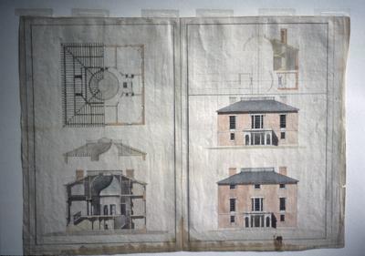 John Pope House - Note on slide: Plans and elevations. Bill Scott slide. Latrobe's drawings, Library of Congress